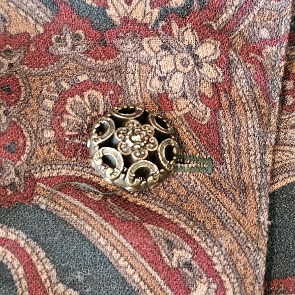 VTG 80s 90s Womens XL Dark‎ Green Maroon Paisley Evening Blazer One Button Thin - Picture 4 of 9